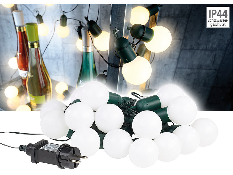 Lunartec LEDLichterkette mit 20 Lämpchen, 1,2 Watt, warmweiß, 475 cm, IP44