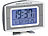 PEARL DCF-Funkuhr mit 8,9 cm LCD-Display, Wecker, Kalender & Thermometer PEARL Funk-Wecker mit Thermometern