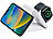 Callstel 3in1-Ladestation für iPhone/AirPods/Apple Watch + 2-Port-USB-Netzteil Callstel Faltbare Qi-kompatible 3in1-Ladestationen für Smartphone, Apple Watch & AirPods