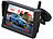 Lescars Funk-HD-Rückfahrkamera in Nummernschildhalter, Monitor, Abstandswarner Lescars
