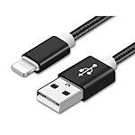 Ladekabel für Iphone (USB-Lightning) 1,0 Meter (Schwarz-Nylon) Ladegeräte für Apple mit Lightning-Anschluss