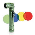 US LED Winkeltaschenlampe mit Morsefunktion und Farbfiltern, oliv LED-Taschenlampen