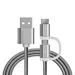 Ladekabel 2in1 USB Micro & Type C, 1 Meter, Silber-Nylon Mini-USB-Kabel