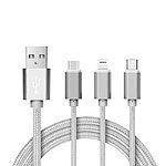 3in1 Ladekabel: Micro USB, USB Type-C & Lightning, 1,2 Meter, silber 3in1-USB-Octopus-Kabel: Lightning, Micro-USB, USB Type C