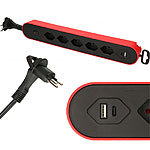 MAX HAURI AG Steckdosenleiste, 5 x T13, 1 USB Typ A, 1 USB Typ C, rot und schwarz MAX HAURI AG Steckdosenleisten mit Überspannungsschutz