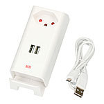 MAX HAURI AG Twin-USB-Charger mit integrierter Steckdose und Handyhalterung, weiss MAX HAURI AG Mehrfach-USB-Netzteile für Steckdose
