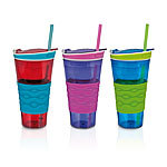 Snackeez - Snack & Drink in einem Becher Smoothie-Gläser mit Deckeln und Trinkhalmen