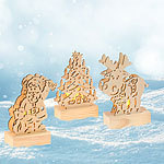 3er-Set filigran gearbeitete Holzfiguren mit LED-Beleuchtung LED Heim-Dekorationen