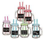 Retro-Trinkglas 6er-Set mit Henkel, Deckel und 12 Trinkhalmen Smoothie-Gläser mit Deckeln und Trinkhalmen