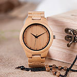 Elegante Uhr, Bambus, schwarze Zeiger, Maserung des Ziffernblattes Armbanduhren mit Holzgehäuse