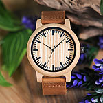 Elegante Uhr aus Bambus, hellbraun, Lederarmband, edle Maserung Armbanduhren mit Holzgehäuse