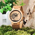 Aparte Uhr aus Bambus mit Naturmotiv, Lederarmband Armbanduhren mit Holzgehäuse