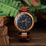 Elegante Uhr aus Bambus, Sandel-& Ebenholz, mit Datums-& Tagesanzeige Armbanduhren mit Holzgehäuse