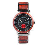Elegante Uhr aus Sandelholz, rotbraun und dunkle Edelstahlelemente Armbanduhren mit Holzgehäuse