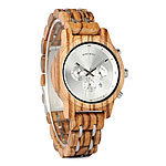 Elegante Uhr aus Zebraholz, silbernes Ziffernblatt, Sekundenanzeige Armbanduhren mit Holzgehäuse