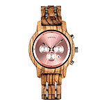 Elegante Uhr aus Zebraholz, rosa Ziffernblatt, Sekundenanzeige extra Armbanduhren mit Holzgehäuse