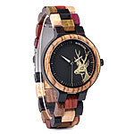 Elegante Uhr aus Sandel-, Bambus- und Ebenholz, mit Hirschkopf Armbanduhren mit Holzgehäuse