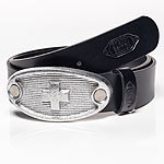 Logobelt, Gürtel, Schweizer Kreuz Fire silber, Gurtlänge 130cm Ledergürtel