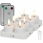 Lunartec 8er-Set LED-Akku-Teelichter mit USB-Ladestation, Fernbedienung, Timer Lunartec