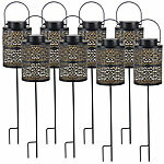 Lunartec 8er-Set Metall-Solar-Laternen stehend, hängend & mit Erdspieß, IP44 Lunartec Orientalische 3in1 Metall-Solarlaternen für außen