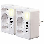 revolt 2er-Set 8-in-1 Mehrfach-Steckdosen-Adapter, USB-Ladeports, 15 Watt revolt Mehrfach-Steckdosen-Adapter mit USB-Ports und Nachtlicht