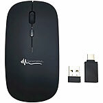 GeneralKeys Akku-Mini-Maus Bluetooth mit Scrollrad, BT 5.2, 2,4 GHz, USB, schwarz GeneralKeys Geräuscharme Mini-Mäuse mit Bluetooth und USB-Empfänger