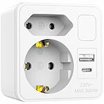 revolt 5in1-Mehrfach-Steckdosen-Adapter mit USB-C/A, Nachtlicht, 3.680 Watt revolt