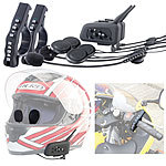 Callstel Motorrad-BT-Intercom-Headset, Fernbedienung, 1 km Reichweite, 2er-Set Callstel Intercom-Headsets mit Bluetooth, für Motorradhelme