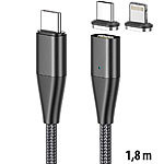Callstel 2er-Set magnet. USB-C-Schnellladekabel, Typ C & Lightning, 1,8 m, 3 A Callstel USB-C-Kabel mit magnetischen Lightning- und USB-C-Steckern