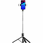 Somikon Smartphone-Selfie-Stativ, 2 LED-Lichter, bis 170 cm, BT-Fernauslöser Somikon Smartphone-Selfie-Stative mit 2 LED-Lichtern und Bluetooth-Fernauslösern