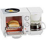 Rosenstein & Söhne Kompakter 3in1-Frühstücksofen, 1.150 Watt Rosenstein & Söhne Frühstücksöfen mit Kaffeemaschinen und Pfannen