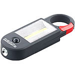 PEARL Arbeitsleuchte AL-325 mit COB-LED, Karabiner-Haken, Magnet, 4W, 320 lm PEARL LED-Werkstattlampen mit Magnet