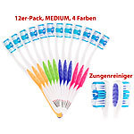newgen medicals 12er-Pack Marken-Zahnbürsten mit Zungenreiniger, MEDIUM, 4 Farben newgen medicals Handzahnbürsten