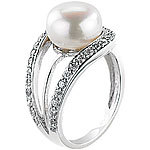 St. Leonhard Eleganter Zirkonia-Ring mit Süßwasser-Perle, Gr. 52 (Ø 16,5 mm) St. Leonhard Damen-Ringe 925 Sterling Silber mit Perle