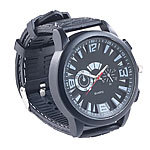 Crell Armbanduhr im Chronographen-Look, Metallgehäuse, Silikonarmb., schwarz Crell Herren-Silikon-Armbanduhren