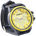 Crell Armbanduhr im Chronographen-Look, Metallgehäuse, Silikonarmband, gelb Crell Herren-Silikon-Armbanduhren