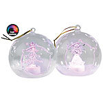 Lunartec Mundgeblasene LED-Glas-Ornamente in Kugelform, 2er-Set Lunartec LED Weihnachtsbaumkugeln