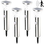 Lunartec Solar-LED-Wegeleuchte Edelstahl, Lichtsensor, Bewegungsmelder, 4er-Set Lunartec LED-Solar-Wegeleuchten mit Bewegungssensoren