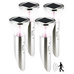 Lunartec Solar-LED-Wandlampe in Edelstahl-Optik mit Bewegungsmelder, 4er-Set Lunartec