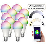 Luminea Home Control 10er-Set WLAN-LED-Lampen für Amazon Alexa/Google Assistant, E27,12 W Luminea Home Control WLAN-LED-Lampen E27 RGBW