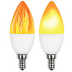Luminea 2er-Set LED-Lampen mit Flammeneffekt, 3 Beleuchtungs-Modi, E14, 2 W, Luminea