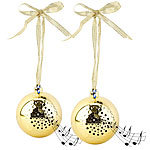 Callstel 2er-Set Christbaumkugel-Lautsprecher mit Bluetooth, goldfarben Callstel Bluetooth Lautsprecher Weihnachtskugeln mit Freisprecher