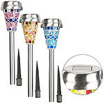 Lunartec 3er-Set LED-Solar-Wegeleuchten mit farbigem Mosaik-Glas & Lichtsensor Lunartec LED-Solar-Wegeleuchten