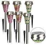 Lunartec 6er-Set LED-Solar-Wegeleuchten mit farbigem Mosaik-Glas & Lichtsensor Lunartec LED-Solar-Wegeleuchten
