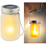 Luminea Solar-LED-Hängelampe im Einmachglas, Flammeneffekt, Lichtsensor, IP44 Luminea Solar-LED-Einmachgläser mit Fackel-Effekt