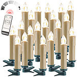 Lunartec FUNK-Weihnachtsbaum-LED-Kerzen, FUNK-Fernbedienung, 20er-Set, golden Lunartec Kabellose LED-Weihnachtsbaumkerzen mit Fernbedienung