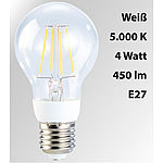 Luminea LED-Filament-Birne, 4 Watt, E27, 5000 K, 450 Lumen, 360°, weiß Luminea LED-Filament-Tropfen E27 (neutralweiß)