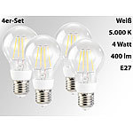 Luminea LED-Filament-Birne, 4 Watt, E27, weiß, 400 lm, 360°, 4er-Set Luminea LED-Filament-Tropfen E27 (neutralweiß)