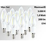 Luminea LED-Filament-Kerze, 1,8W, E14, warmweiß, 200 lm, 360° 10er Set Luminea