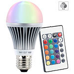 Luminea Farbwechselnde LED-Lampe (RGB-LED) mit Fernbedienung, E27 Luminea LED-Tropfen E27 mit Farbwechsel (RGBW)